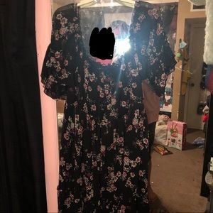 Torrid Black Floral Off Shoulder Chiffon Dress